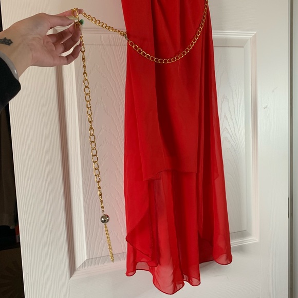 Red Hi-Low Strapless Dress - Picture 3 of 4